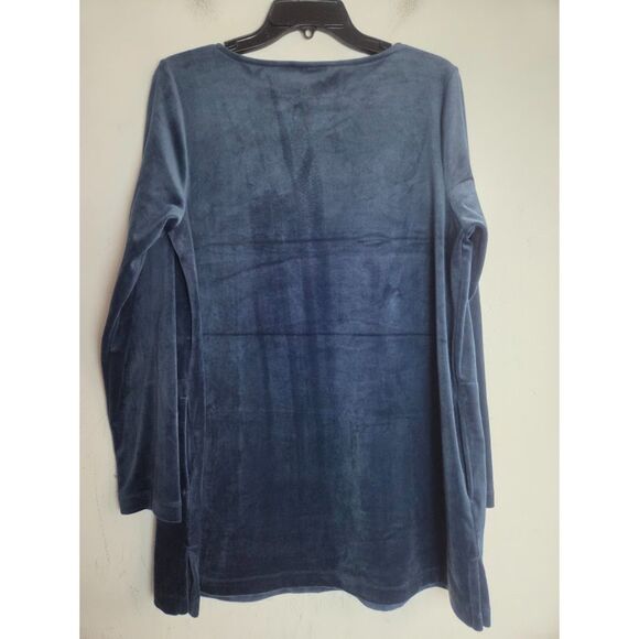 Pure Jill by J.Jill Blue Crew Neck Velvet Tunic w/pockets Blouse size Medium - Picture 3 of 8